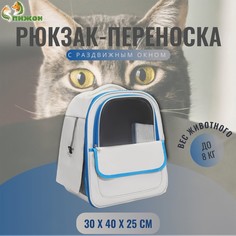 Рюкзак-переноска для кошек и собак, 30 х 40 х 25 см, белый/голубой Пижон
