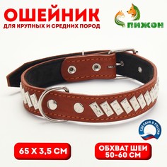 Ошейник кожаный на фетре украшеный, 65 х 3,5 см, ош 50-60 см, коричневый Пижон