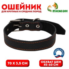 Ошейник кожаный с тиснением на синтепоне, 70,5 х 3.5 см, ош 45-60 см, черный Пижон