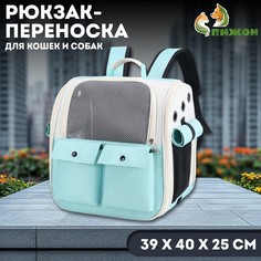 Рюкзак-переноска для кошек и собак, 39 х 40 х 25 см, бирюза Пижон