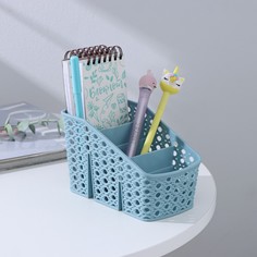 Подставка - органайзер для канцелярии, 3 ячейки, 15,5×9,5×9,5 см, голубая No Brand