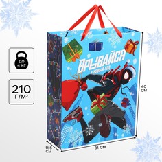 Пакет подарочный новогодний, 31 х 40 х 11.5 см, упаковка, человек-паук Marvel