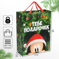 Пакет подарочный новогодний, 31 х 40 х 11.5 см, упаковка, микки маус Disney