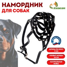 Намордник кожаный сетчатый с перемычкой №4,ротвейлер(длина по носу 9 см, обхват морды 34 см), Пижон