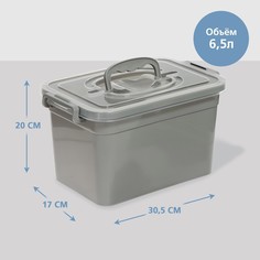 Контейнер для хранения с крышкой, объем 6,5 л, цвет серый Solomon