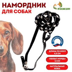 Намордник кожаный сетчатый №0, такса (длина по носу 4,5 см, обхват морды 14 см), черный Пижон