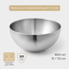 Миска-салатник sphere, 800 мл, d=15 см, нержавеющая сталь, серебряная No Brand