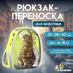 Рюкзак для переноски кошек и собак, прозрачный, 31 х 28 х 42 см, желтый Пижон