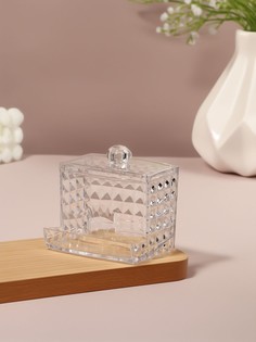 Органайзер для ватных палочек, с крышкой, 8,8 × 7,5 × 8 см, в картонной коробке, цвет прозрачный Queen Fair