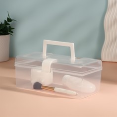 Органайзер для хранения, с крышкой, с ручкой, 23×13×9.5 см, прозрачный/белый Queen Fair