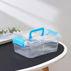 Контейнер для хранения, крышка с ручкой на защелке, 1,4 л, 20×15×7,5 см, прозрачный корпус, голубая ручка No Brand