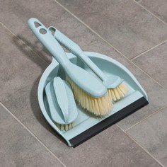 Щетки для уборки доляна, 4 предмета: совок, 3 щетки, 30×21×12 см, голубые