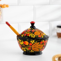 Сахарница, с ложкой, 10,5×7,5 см, хохлома No Brand