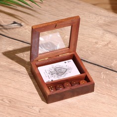 Игра настольная 2в1 (кубики + колода карт) 11,5х11,5х3,5 см, дерево шишам No Brand