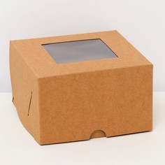 Коробка на 4 капкейка крафт с окном, кондитерская упаковка, 13 х 13 х 8 см набор 5 шт Upak Land