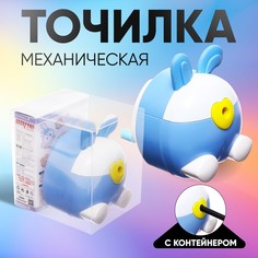 Точилка механическая с контейнером, ушки синий/белый No Brand