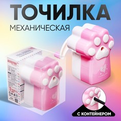 Точилка механическая с контейнером, лапка розовая No Brand