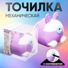 Точилка механическая с контейнером, ушки сиреневый/белый No Brand