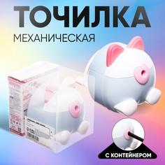 Точилка механическая с контейнером, ушки серый/белый No Brand