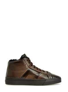 Утепленные мехом кеды из гладкой патинированной кожи Velatura Santoni