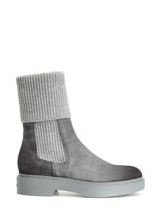 Челси из окрашенной вручную замши и шерстяного трикотажа Santoni