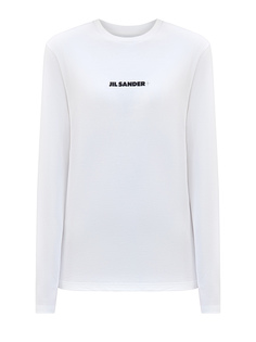 Лонгслив из гладкого хлопка джерси с контрастным логотипом Jil Sander