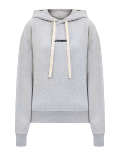 Худи из меланжевого хлопка с логотипом и капюшоном на кулиске Jil Sander