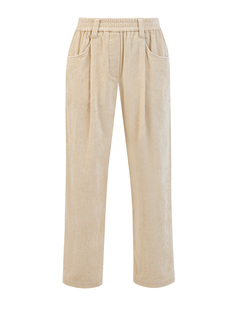 Брюки Baggy из хлопкового вельвета с фактурными защипами Brunello Cucinelli