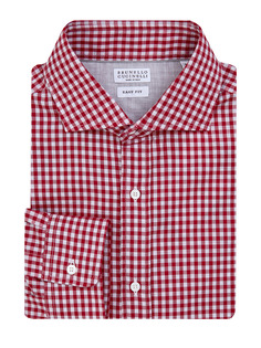 Клетчатая рубашка Easy Fit из гладкого лиоцелла и хлопка Brunello Cucinelli