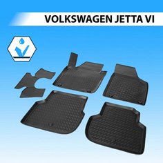 Коврики в салон автомобиля Rival для Volkswagen Jetta VI седан 2010-2019, полиуретан, с крепежом, 5 шт, 15802001