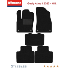 Коврики в салон текстильные Allmone "Стандарт" для Geely Atlas 2 (2.0L4WD) 2023 - Н. В, черные, 5шт. / Джили Атлас 2
