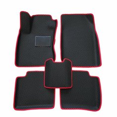 Автомобильные коврики ЕВА / EVA с бортами 3д / 3D для Nissan Note 1 (E11) 2005-2013 / Ниссан Ноут 1 (Е11) черный(ромб)-красный / резиновый подпятник Gallex