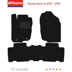 Коврики в салон текстильные Allmone "Стандарт" для Toyota Rav4 4 (XA40) 2012 - 2019 задний цельный, черные, 3шт. / Тойота Рав4 4