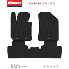 Коврики в салон ЭВА Allmone для Kia Soul 2 (PS) 2014 - 2019 задний цельный, черные, 3шт. / Киа Соул 2