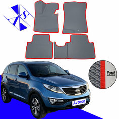 Автомобильные коврики EVA/ЕВА/ЭВА для Kia Sportage 3 III (SL) / Киа Спортейдж 3 III (СЛ) 2010-2016 серый красный Avtoso