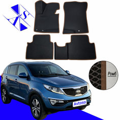 Автомобильные коврики EVA/ЕВА/ЭВА для Kia Sportage 3 III (SL) / Киа Спортейдж 3 III (СЛ) 2010-2016 черный коричневый Avtoso