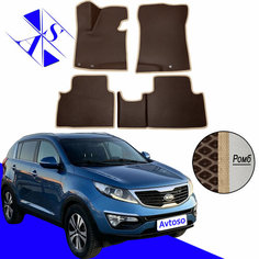 Автомобильные коврики EVA/ЕВА/ЭВА для Kia Sportage 3 III (SL) / Киа Спортейдж 3 III (СЛ) 2010-2016 коричневый бежевый Avtoso