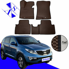 Автомобильные коврики EVA/ЕВА/ЭВА для Kia Sportage 3 III (SL) / Киа Спортейдж 3 III (СЛ) 2010-2016 коричневый черный Avtoso