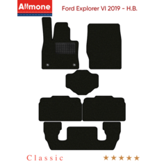 Коврики в салон текстильные Allmone "Классик" для Ford Explorer 6 (6мест) 2019 - Н. В. +3 ряд, черные, 6шт. / Форд Эксплорер 6