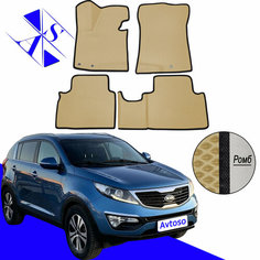 Автомобильные коврики EVA/ЕВА/ЭВА для Kia Sportage 3 III (SL) / Киа Спортейдж 3 III (СЛ) 2010-2016 бежевый черный Avtoso