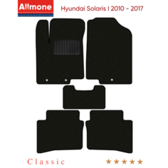 Коврики в салон текстильные Allmone "Классик" для Hyundai Solaris 1 (RB) 2010 - 2017, черные, 5шт. / Хендай Солярис 1