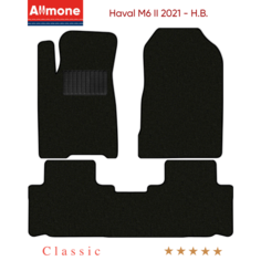 Коврики в салон текстильные Allmone "Классик" для Haval M6 2 (suv) 2021 - Н. В. задний цельный, черные, 3шт. / Хавал М6 2