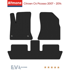Коврики в салон ЭВА Allmone для Citroen C4 Picasso 2007 - 2014 задний цельный, черные, 3шт. / Ситроен С4 Пикассо