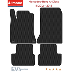 Коврики в салон ЭВА Allmone для Mercedes-Benz A-Class 3 (W176) 2012 - 2018, черные, 4шт. / Мерседес А Класс 3