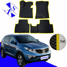Автомобильные коврики EVA/ЕВА/ЭВА для Kia Sportage 3 III (SL) / Киа Спортейдж 3 III (СЛ) 2010-2016 черный желтый Avtoso