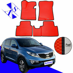 Автомобильные коврики EVA/ЕВА/ЭВА для Kia Sportage 3 III (SL) / Киа Спортейдж 3 III (СЛ) 2010-2016 красный черный Avtoso