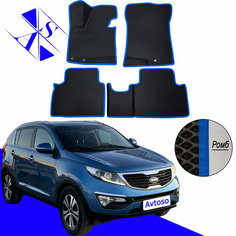 Автомобильные коврики EVA/ЕВА/ЭВА для Kia Sportage 3 III (SL) / Киа Спортейдж 3 III (СЛ) 2010-2016 черный синий Avtoso