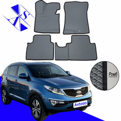 Автомобильные коврики EVA/ЕВА/ЭВА для Kia Sportage 3 III (SL) / Киа Спортейдж 3 III (СЛ) 2010-2016 серый черный Avtoso