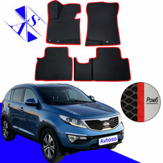 Автомобильные коврики EVA/ЕВА/ЭВА для Kia Sportage 3 III (SL) / Киа Спортейдж 3 III (СЛ) 2010-2016 черный красный Avtoso