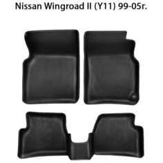 Автомобильные коврики ЭВА с Бортами для Nissan Wingroad II (Y11) 99-05г. ЕВА соты от SUPERVIP для Ниссан Вингроад. Черный цвет.